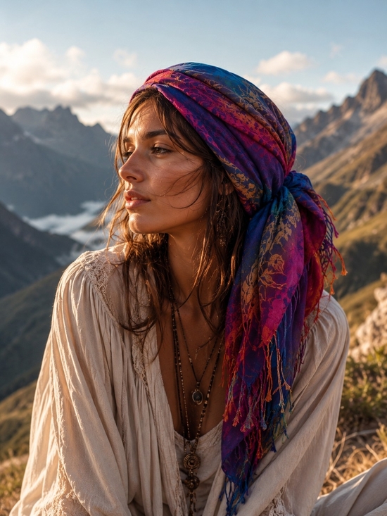 Source Unknown Accessories - Colorful Floral Rainbow Scarf / Shawl – Boho Statement Accessory